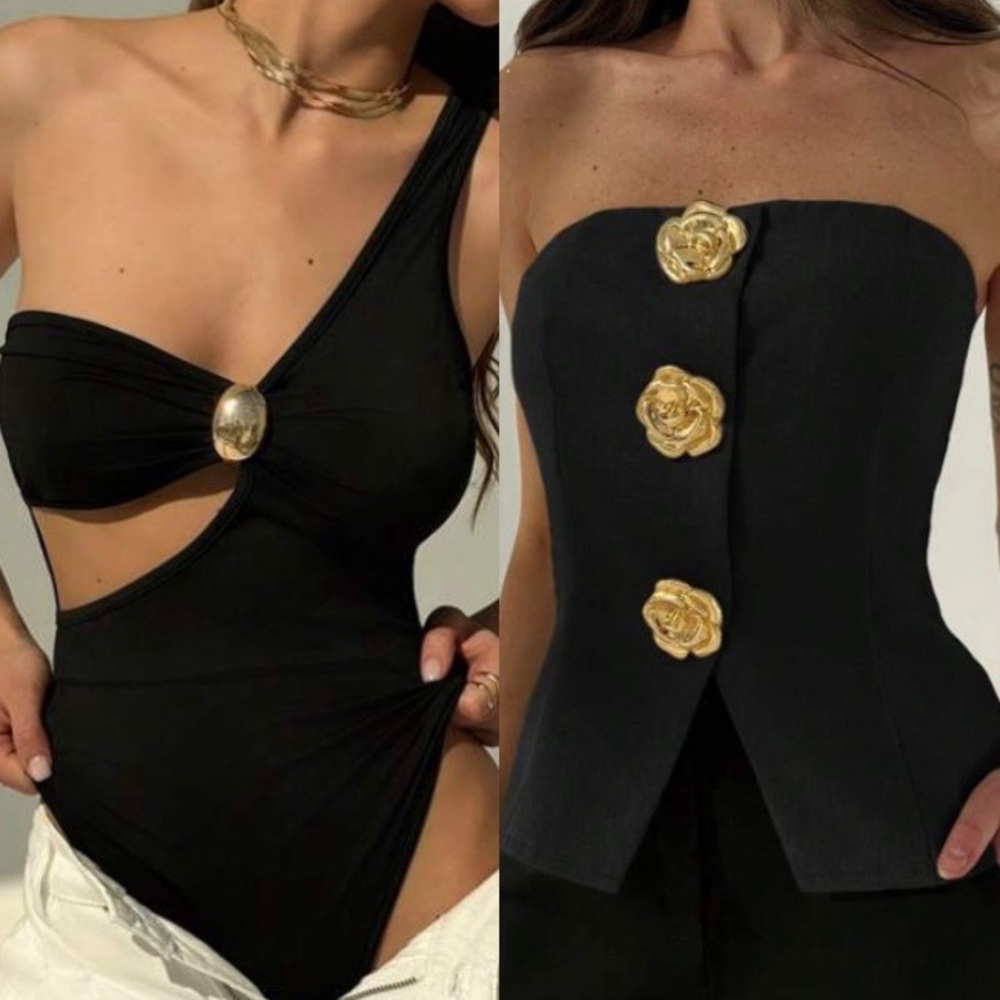 2-Pack - Black Tops with Gold Detail